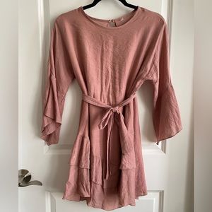 Dusty Pink Ruffle Dress with Tie